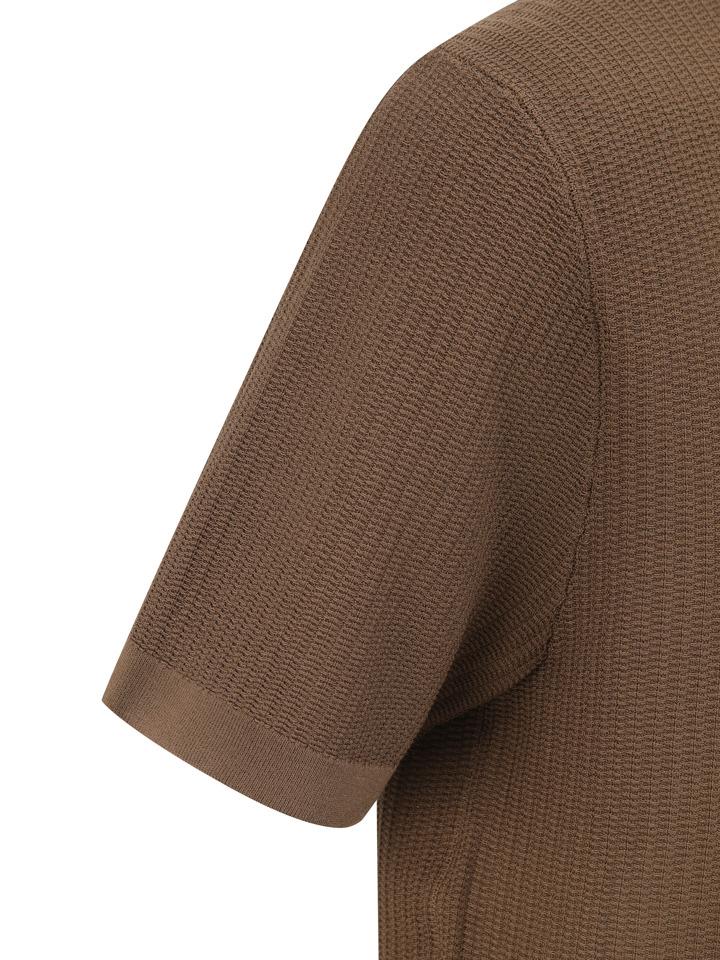 ZIOZIA Men'S) Washable Miracle Vertical Texture Short Sleeve Sweater_Brown