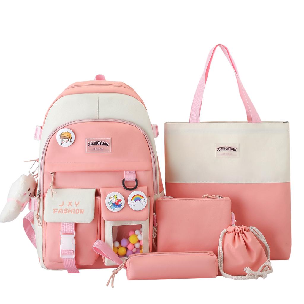 The Color Matching of the Schoolbag Is Small and Fresh, and the Five-piece Campus Schoolbag Is a Large-capacity for Primary