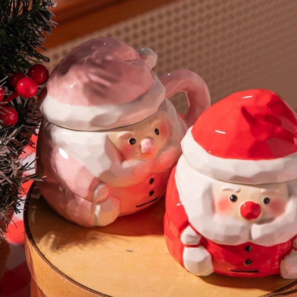 360ML Christmas Gift Mug Santa Claus Ceramic Breakfast Drinkware Wide Mouth with Handle and Lid Santa Claus Ceramic Cup