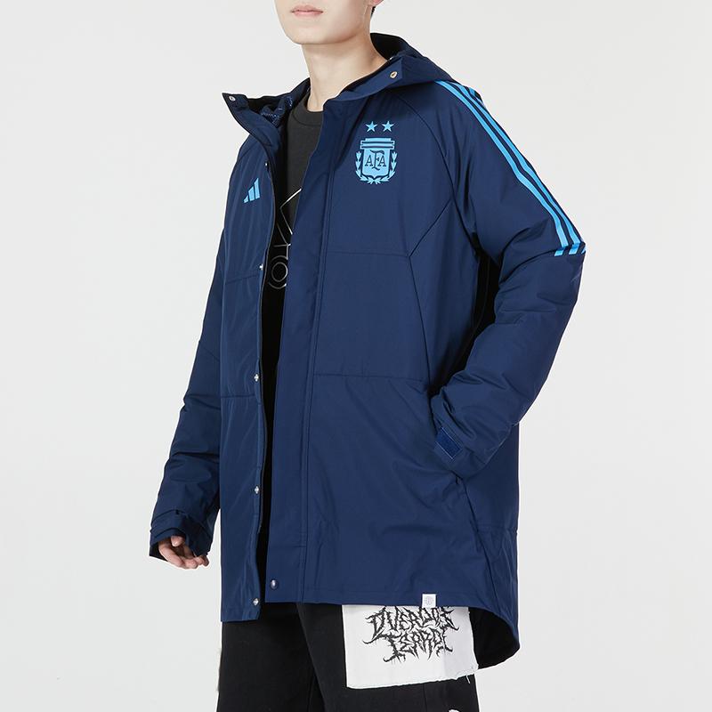 Adidas Afa Stad Par Jaqueta Casual Listrada com Capuz Quente de Algodão Masculina Jaqueta Azul HF3912