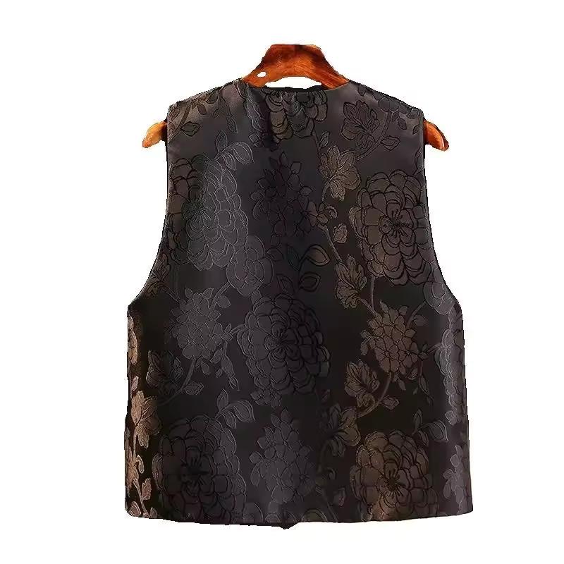 Women's Jackets Chinese Style Vest Women's National Style Retro Embroidery Buckle Round Neck Cheongsam Waistcoat Tide