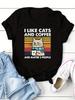 Cat  Coffee Print Tshirt Casual Crew Neck Short Sleeve Tshirt Womens Clothing