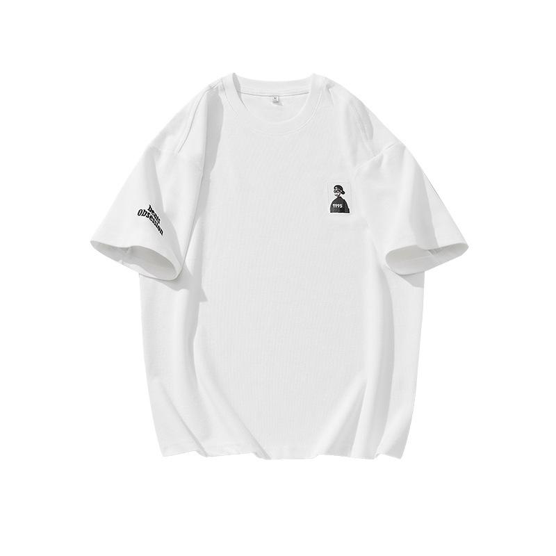 New Summer American Heavy Short-sleeved T-shirt Men's Personalized Embroidered Loose Round Neck Top