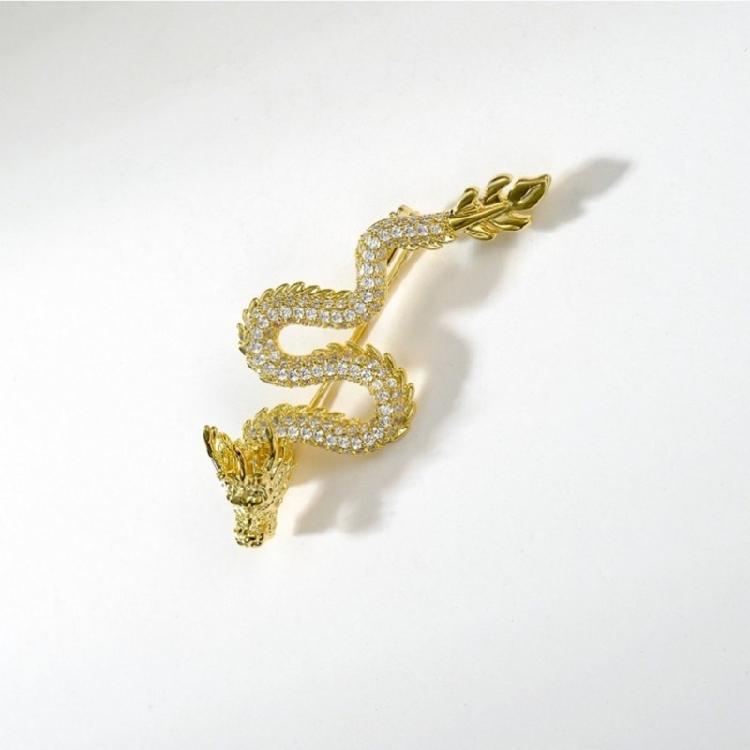 Retro Dragon Zircon Brooch Sparkling 3D Dragon Shape Badge Gothic Jewelry Gift