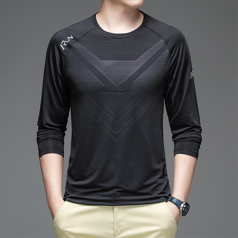 

Men s Ice Silk Long Sleeve Fitness T-Shirt - Spring/Summer, Thin, Elastic, Outdoor Sports, Business Style M чёрный