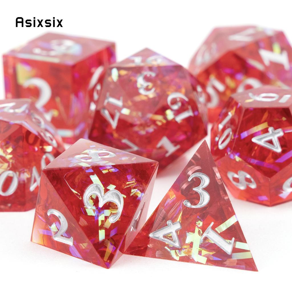 7 Pcs Red Resin White Number Sharp Edge Dice Polyhedral Dice Suitable For Role-Playing Dice PropBoard Game