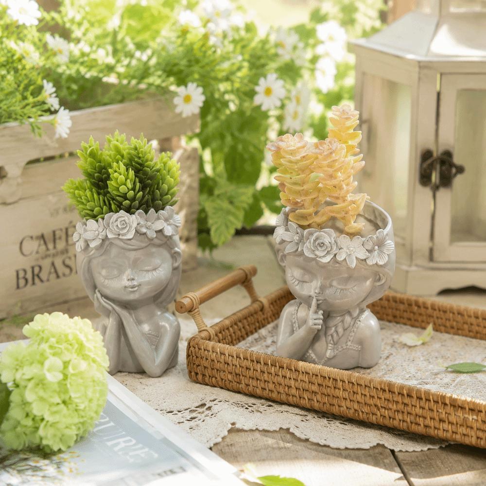 Resin Plant Pot Candle Holder Storage Can Pretty Girl Desktop Ornaments Garden Pots