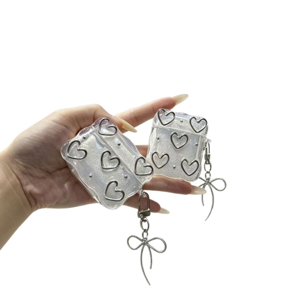 Compatible with Apple Bluetooth earphone covers, hollow heart adhesive spray AirPods 1 protective case, wave earphone case, Pro 1