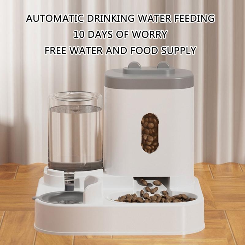 2 in 1 Practical Dog Water Food Bowl Water Dispenser for Pet Cats Lovely Dog Feeder Large Capacity Food Container Bowl