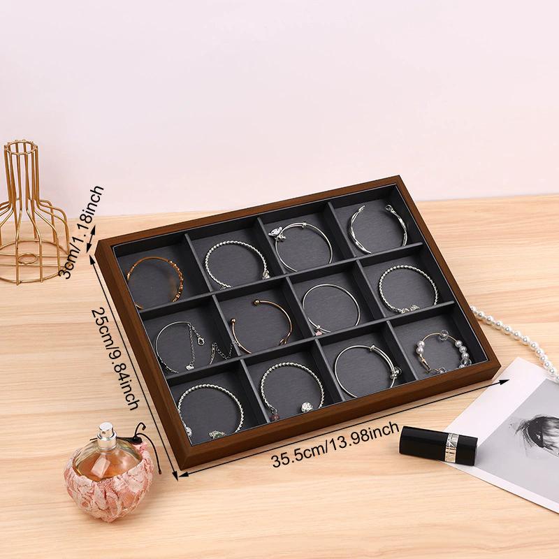 1pc Vintage Black Walnut Pattern Wooden Jewelry Tray Necklace Bracelet Earrings Ring Display Storage Trays Counter Showcase Prop
