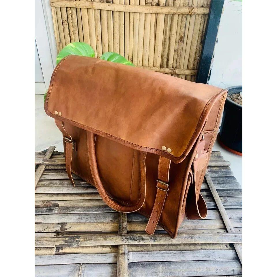(Free Cross Body Small Brown Bag Size - 9 X 7 X 3 In ) Handmade Men's Leather Vintage Laptop Messenger Briefcase Bag Satchel
