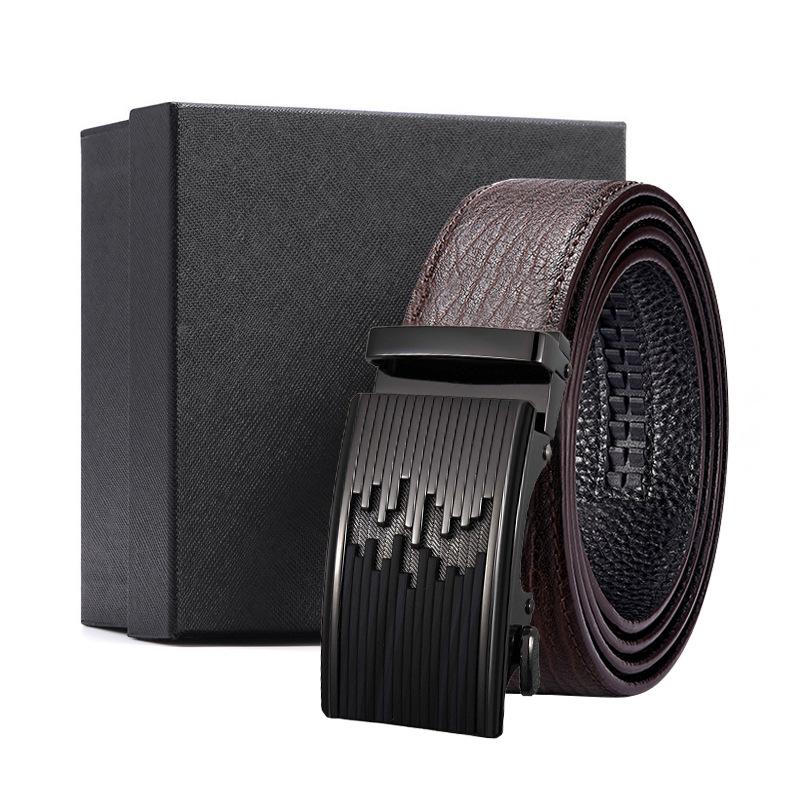 Men'S Belt Automatic Buckle Water Ripple Leather Belt Business Gift Print Belt First Layer Cowhide