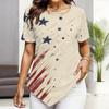Women Plus Size Short Sleeve Asymmetric Hem Top Pink Crystal Heart Gem Glitter Print Blouse