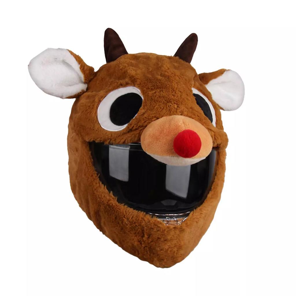 Universal Motorcycle Christmas Helmet Cover Cartoon Elk Santa Claus Fluffy Plush Set Christmas Cosplay Splicing Head Cover