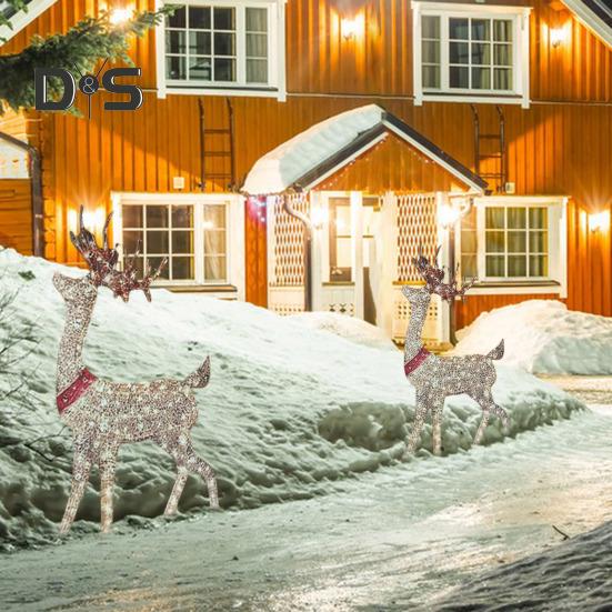 Christmas Lighted Reindeer Decorations Glowing Plastic Deer Ornaments with LED Lights for Indoor Outdoor Holiday Display