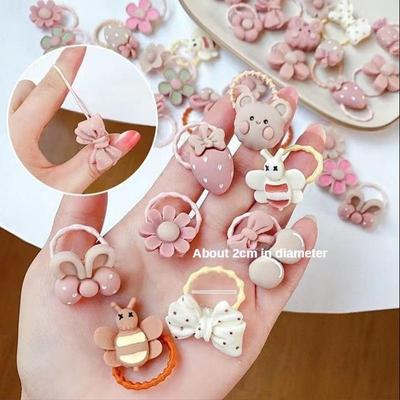 10-20 Piezas/Set Lindo Dibujo Animado Oso Conejo Banda para el Cabello Niñas Banda Elástica de Goma Adorno para la Cabeza Lazo de Flor Bebé Niños Accesorios para el Cabello Adornos