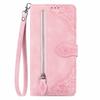 For Samsung Galaxy A16 5G/A16 4G Zipper Wallet Case with Strap Flower Imprint PU Leather Phone Cover