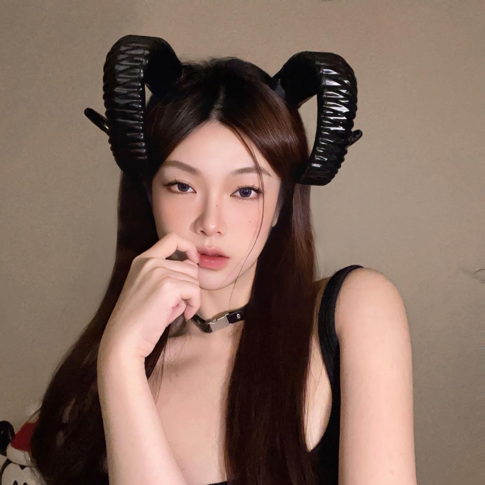 Artificial Black Demon Horn Headwear Realistic Goat Horn Hair Hoop  Children