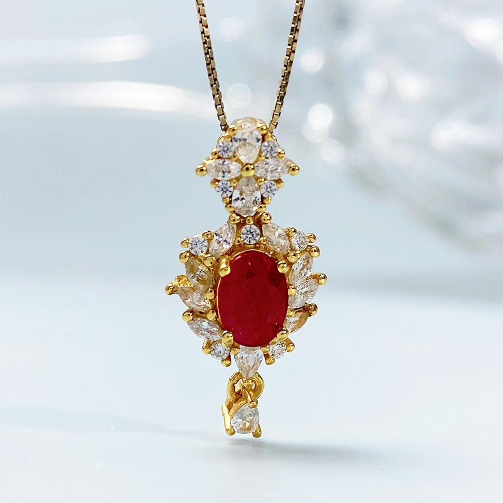 925 Silver Ruby Pendant Necklace with Natural Red Gemstone Fine Jewelry Gift серебряный