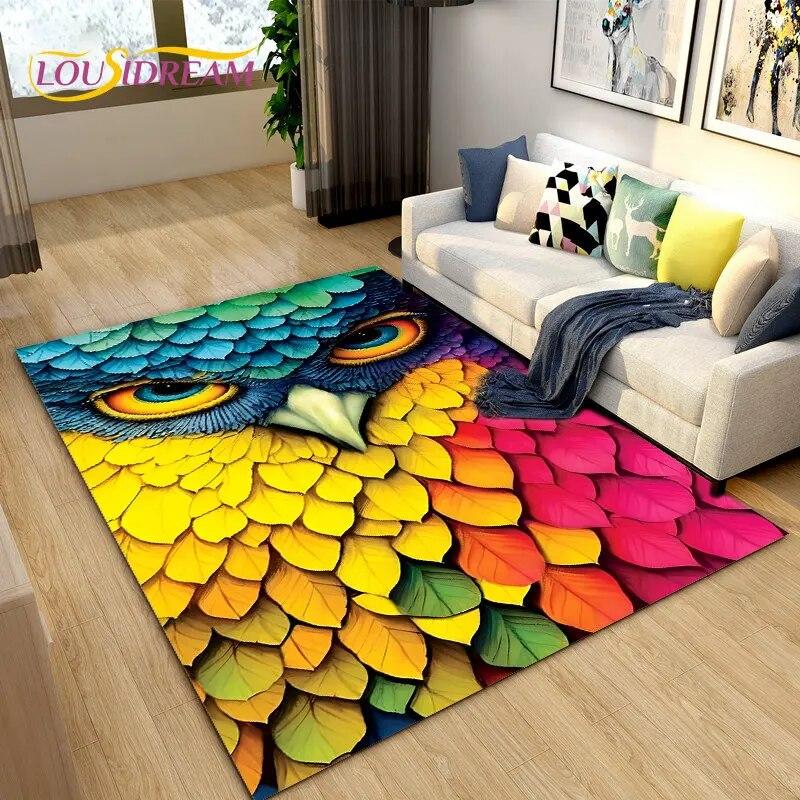 3D Cartoon Cute Owl Area Rug,Carpet Rug for Home Living Room Children's Bedroom Sofa Doormat Decor,Kitchen Non-slip Floor Mat
