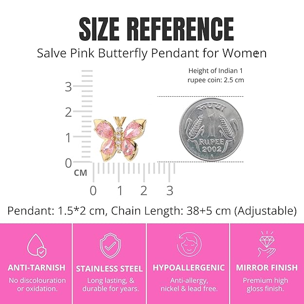 Colar Pingente Borboleta Rosa Coquette de Aço Inoxidável para Mulheres