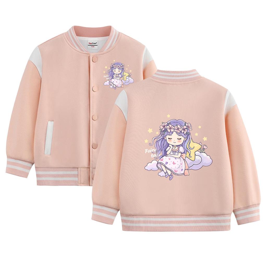 Girls' Fleece-Lined Baseball Jacket for Autumn/Winter 2026 - Thickened, Medium & Large Sizes