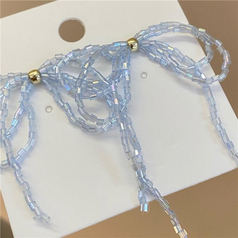 Exquisited Beaded Bowknot Drop Earrings Simple Dangle Earrings Fashion Tassels Drop Earrings Jewelry Small Hoop Earrings