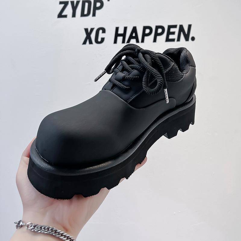 Premium Versatile Sports Derby Casual Matte Dark Black Platform Big Head Commuter Trend Men's Shoes 60703-A