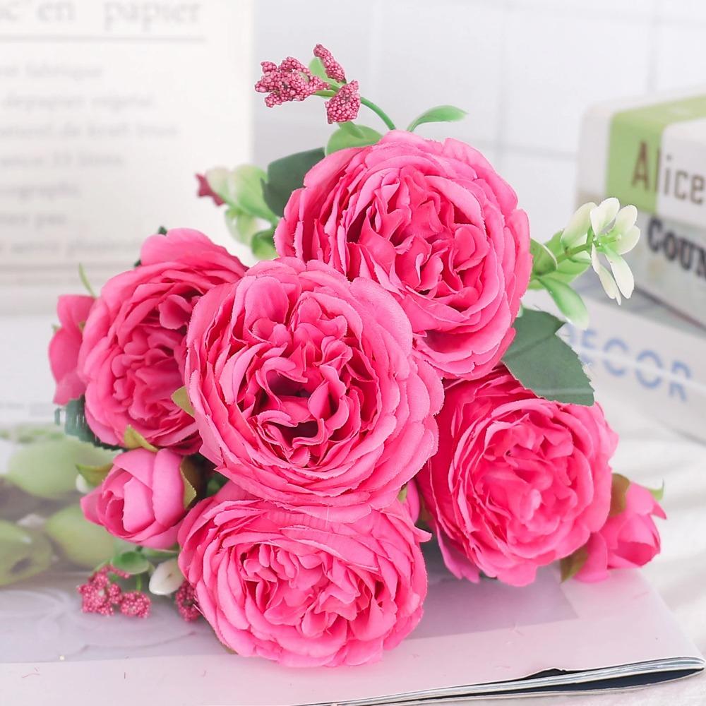 Artificial Flowers Silk Peony Hydrangea For Living Room Home Decoration Wedding Bride Bouquet Rose Fake Plants Table Accessories