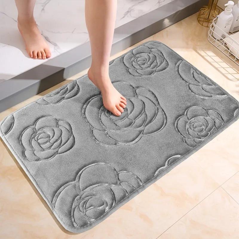 Flower Engraving Bathroom Mat Bath Non-slip Carpets In Wash Basin Bathtub Side Floor Rug Shower Room Doormat Memory Foam 3D Pad