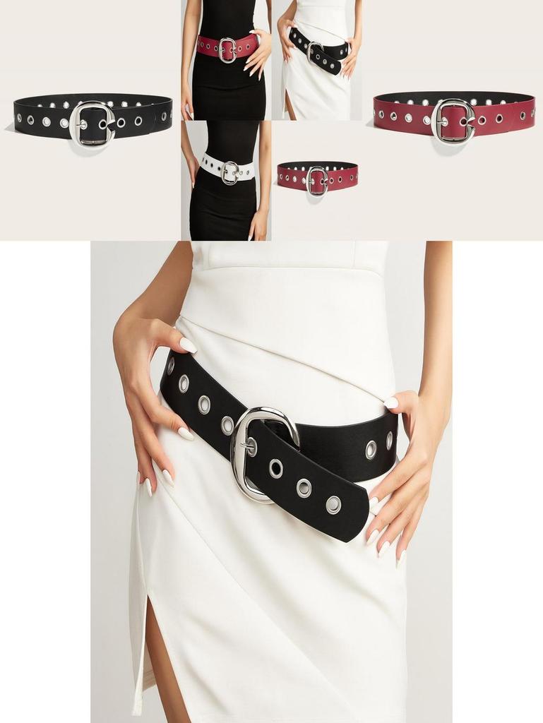 Fashion Solid Color Large Metal Buckle Decoration Women Casual Wide Belt For Casual Looks