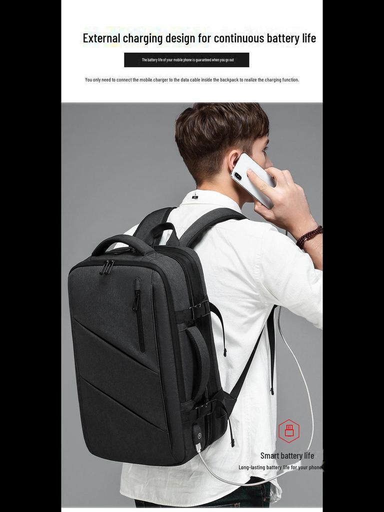 Men's Large Capacity Waterproof Business Travel Backpack, Oxford Cloth, Expandable, for Laptops and More