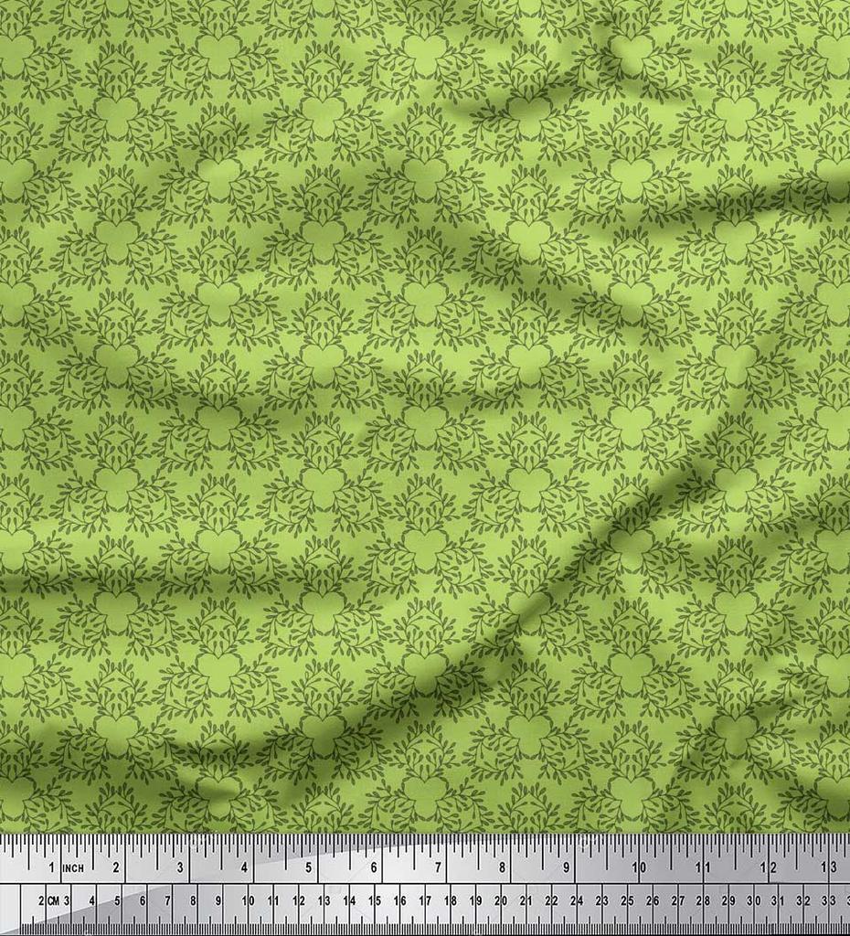 Soimoi Purple Japan Crepe Satin Fabric Artistic Leaves Fabric Prints By Metre 42 Inch