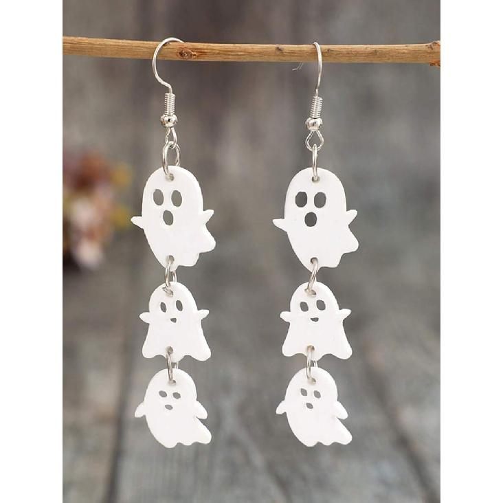 1 Pair Halloween 3-Layer Ghost Acrylic Long Earrings, Cute & Quirky Party Outfit Accessories