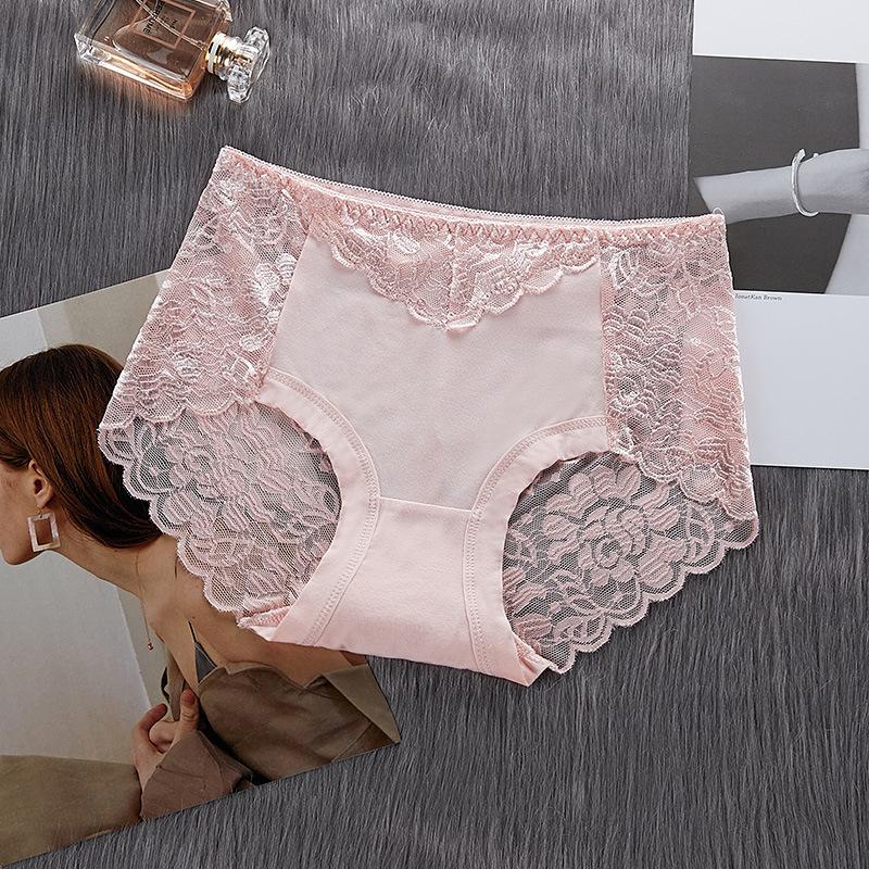 

Plus Size Ladies Summer Sexy Lace Hollowed Out Carefully Machine Traceless Quick Dry Mid Waist Triangle Panties 3XL