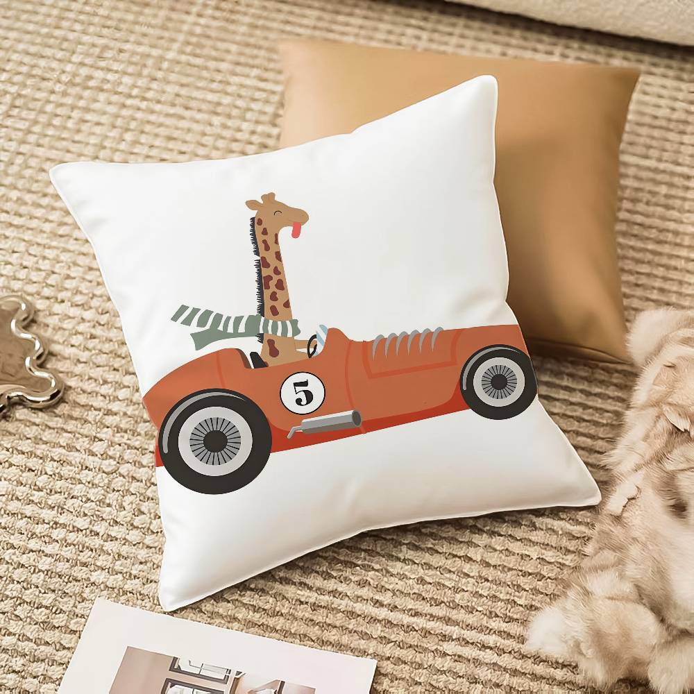 Funny Cartoon Animals Car Art Pillow Case Antidustmite Invisible Zipper Sofa Bed