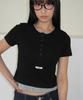 RONRON Button Layered Crop Half T Shirt Black Star