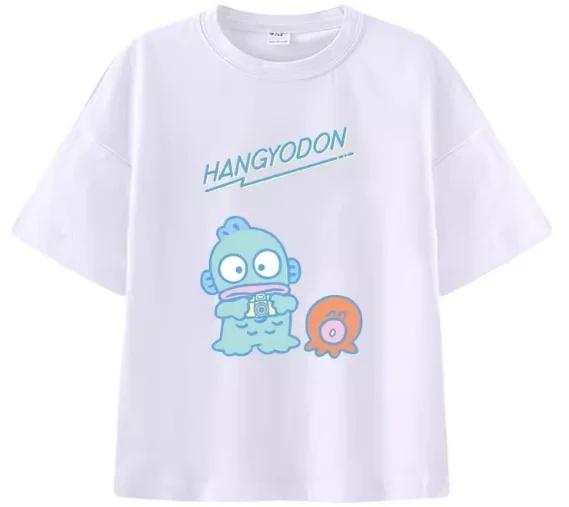 Sanrio 2026 Summer Comic Form Hangyodon Image 100 Cotton Printed Casual Tshirt Adult Children Parentchild Top Casual Wear S