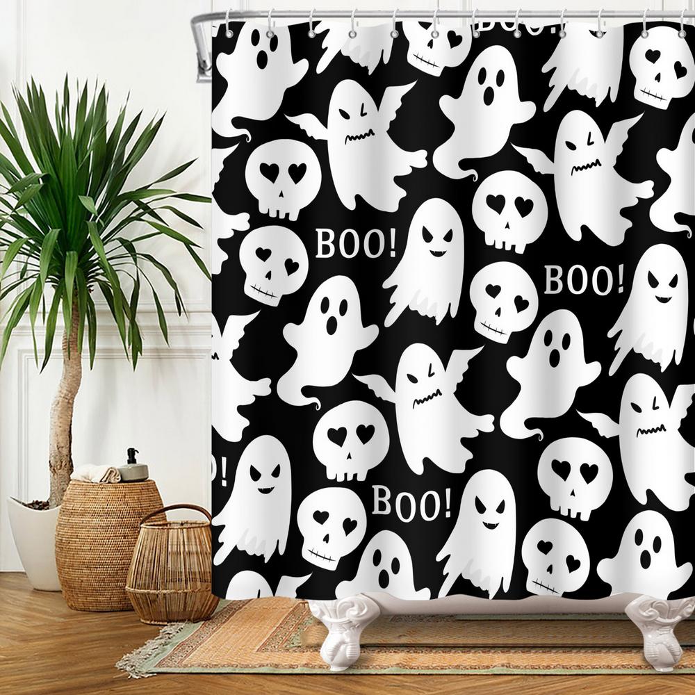Full Moon Night Halloween Shower Curtain Flying Witch Evil Pumpkin Wizard Graveyard Horror Bath Decoration Bathtub Curtain