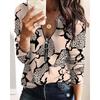 Camiseta de manga larga con estampado de leopardo y cremallera para mujer, moda, otoño