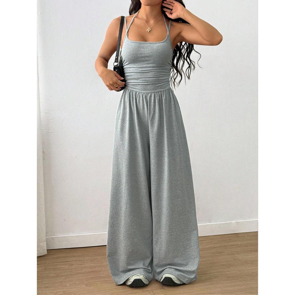 

Western Women s Spaghetti Strap Casual Chest Bodysuit Summer Wide-Leg Loose Fit XL світло-сірого кольору