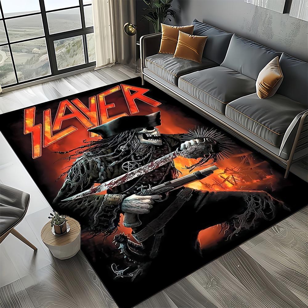 Tapete de Chão 3D Retro Band Slayer Heavy Metal Rock Sinal para Sala de Estar Quarto Casa Decoração de Sofá, Tapete Antiderrapante para Brincar de Criança