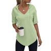 Women's Fashion Summer V-Neck T Shirt Drawstring Hooded Solid Color Short Sleeve Top