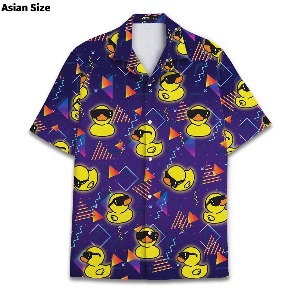 Duck 3d Print Shirts Men Fashion Hawaiian Shirt Short Sleeve Casual Beach Shirts Boys Single-Breasted Blouse Men's Clothing