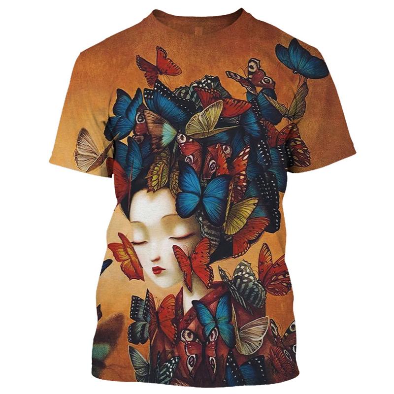 T-shirt Geisha Guerriera Giapponese Girocollo Manica Corta Stampa 3D Personalità Vintage Tendenza Stile Harajuku T-shirt da Uomo