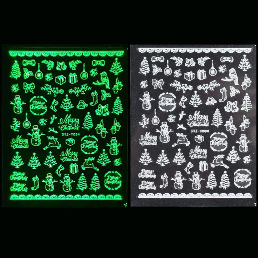 DIY Manicure Glow In The Dark Adhesive Decals White Snowflakes Nail Sticker Christmas 3D Luminous