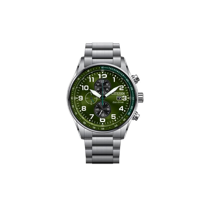 CITIZEN 100 meters waterproof, solar Quartz, Steel Strap, , men s watch, green dial CA0770-72X зелёный
