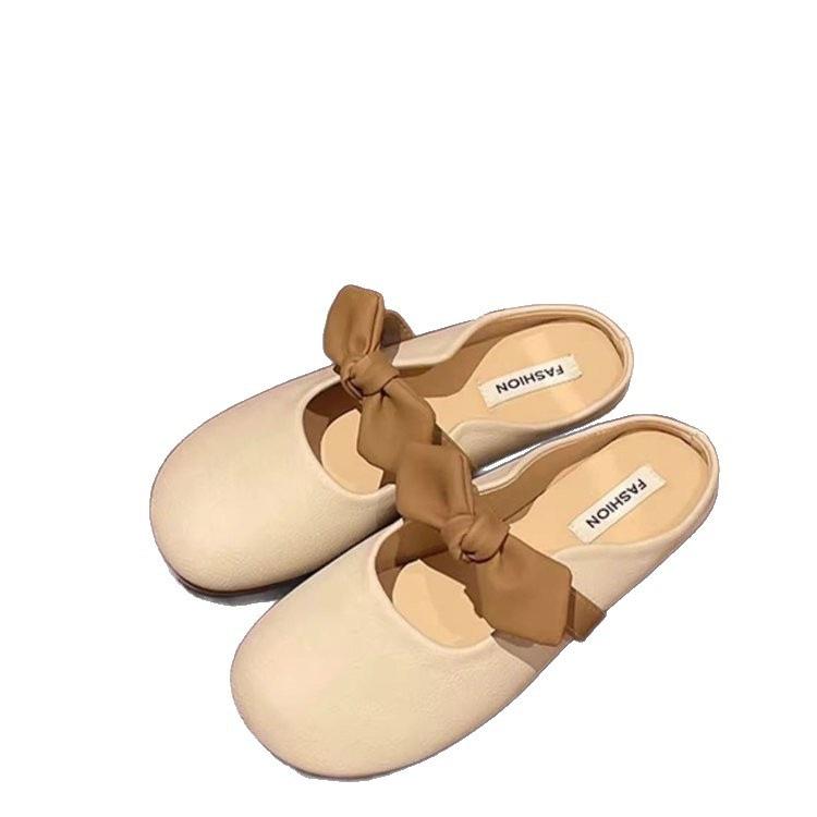 Baotou Slippers Soft-soled Lazy Shoes Spring and Summer New French Bow Half-tray Single Shoes