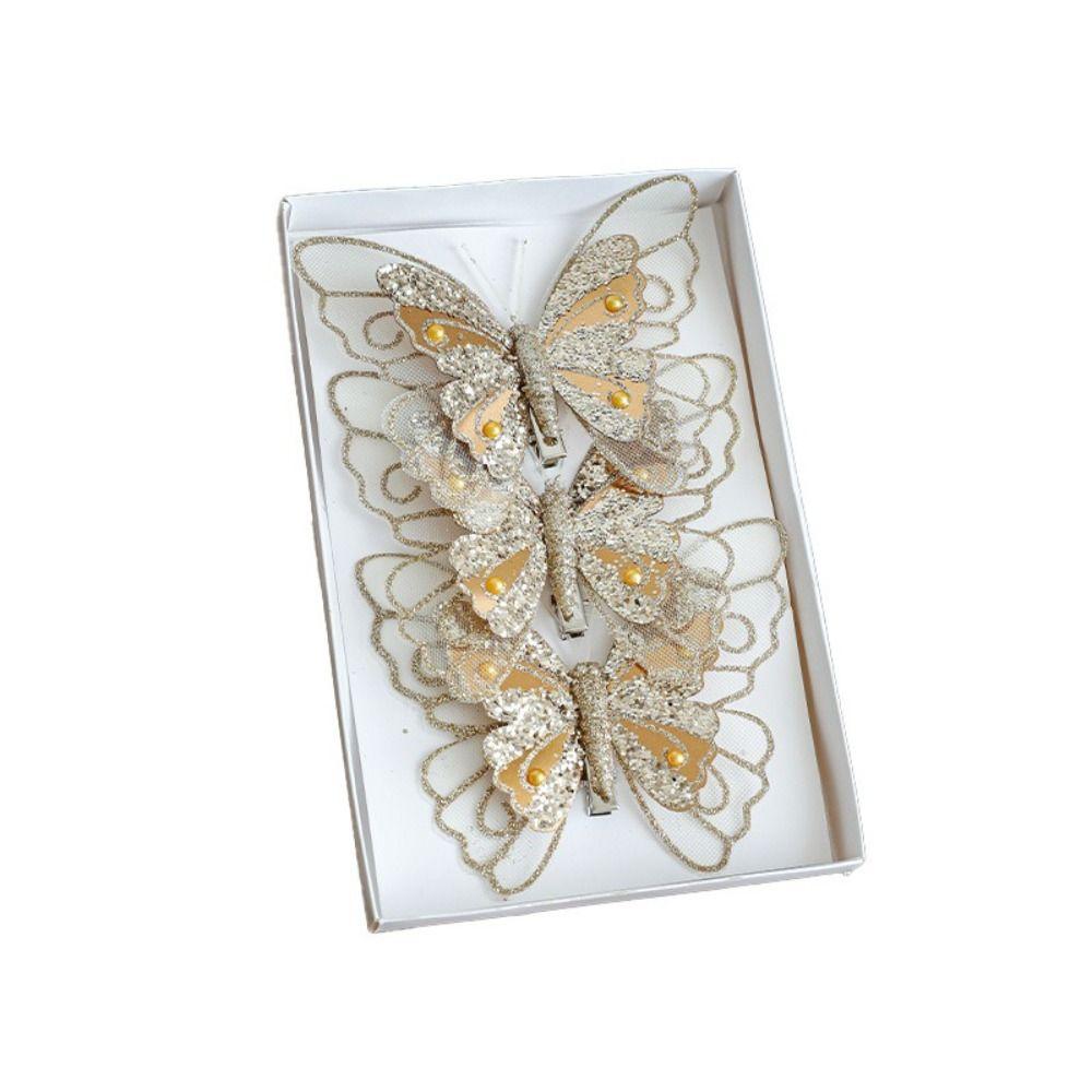 Simulation Butterfly Christmas Glitter Butterfly Ornament Party Supplies