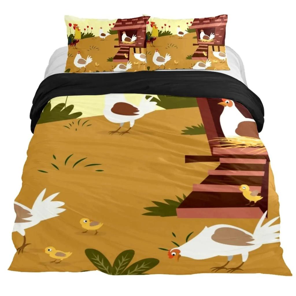 Chicken Duvet Cover King Queen Size Watercolor Rooster Bedding Set for Boys Teens Adults Farm Animal Polyester Comforter Cover